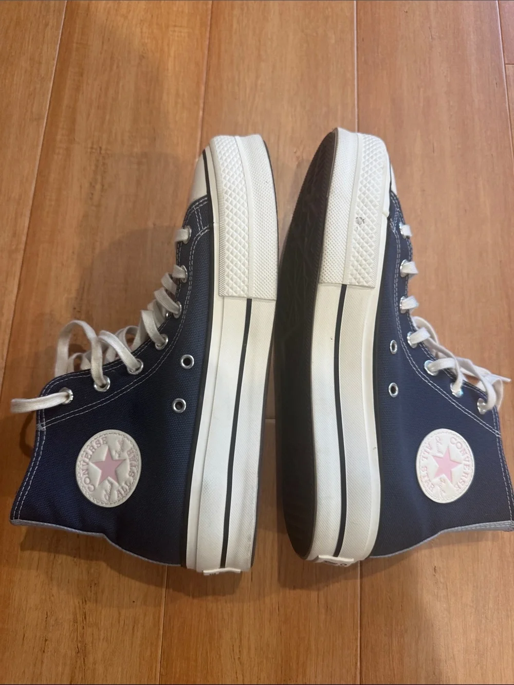 Converse High-Top Sneakers in Navy with Pink Patch